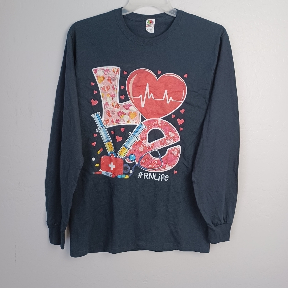 LOVE #RNLIFE Womens Shirt Long Sleeve M Black